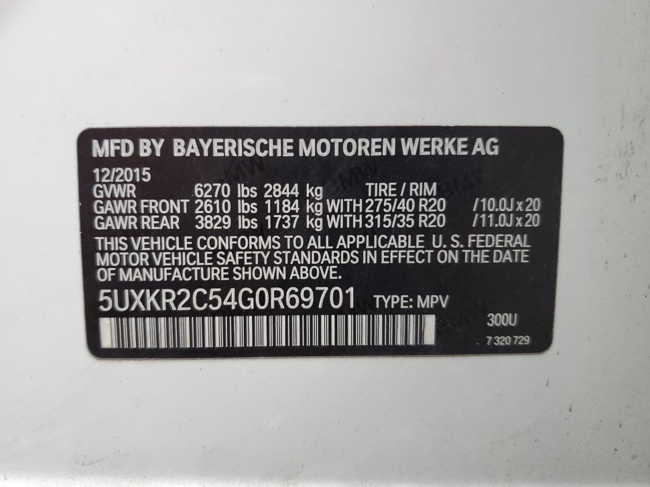 VIN 5UXKR2C54G0R69701 2016 BMW X5 no.12