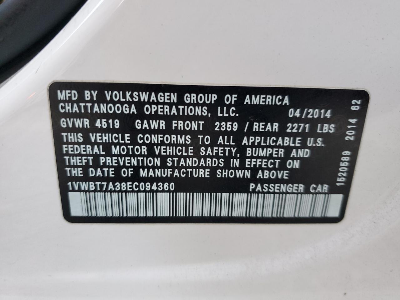 Фото: 1VWBT7A38EC094360 - 12