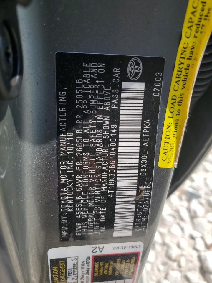 4T1BK3DB6BU400149 2011 Toyota Avalon Base