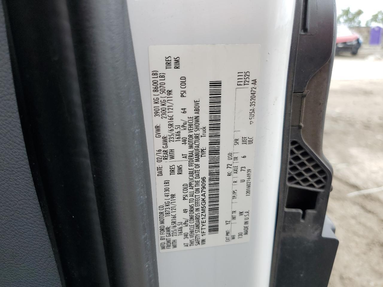 2016 Ford Transit T-150 VIN: 1FTYE1ZM5GKA79096 Lot: 75462494