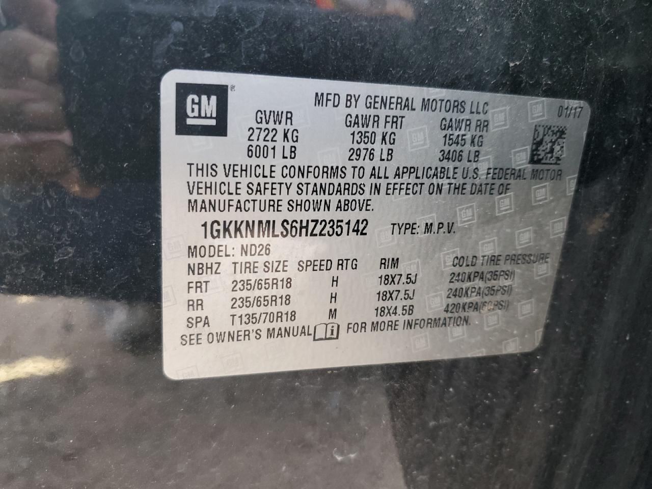 1GKKNMLS6HZ235142 2017 GMC Acadia Slt-1