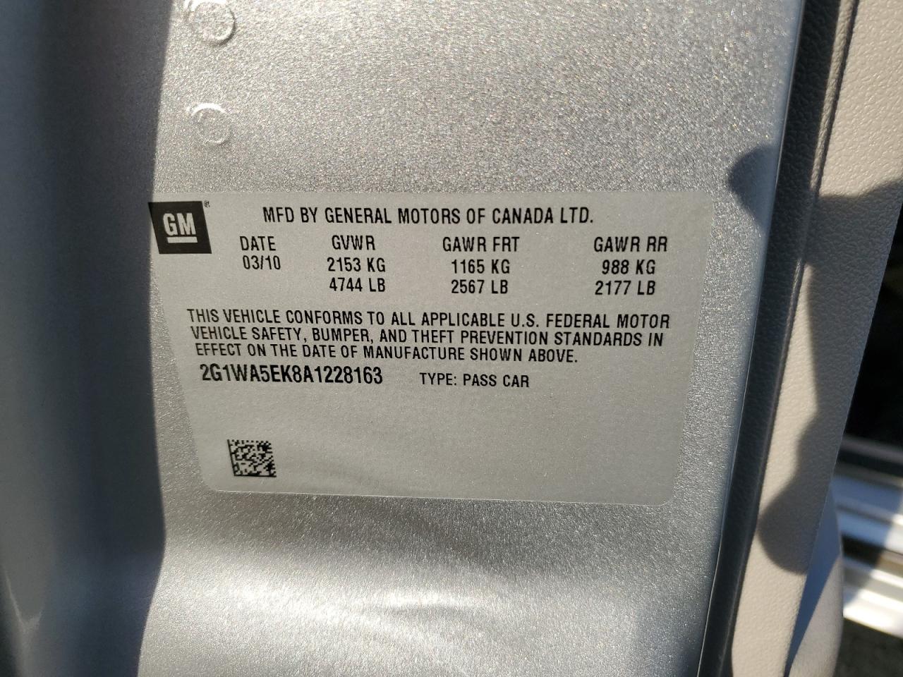 2010 Chevrolet Impala Ls VIN: 2G1WA5EK8A1228163 Lot: 75614204