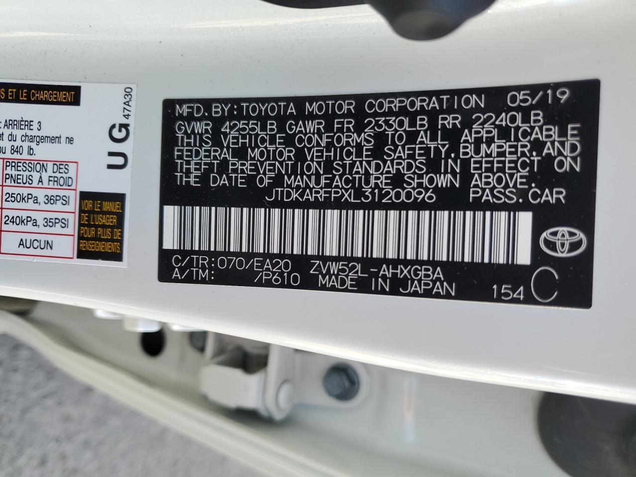 JTDKARFPXL3120096 2020 Toyota Prius Prime Le