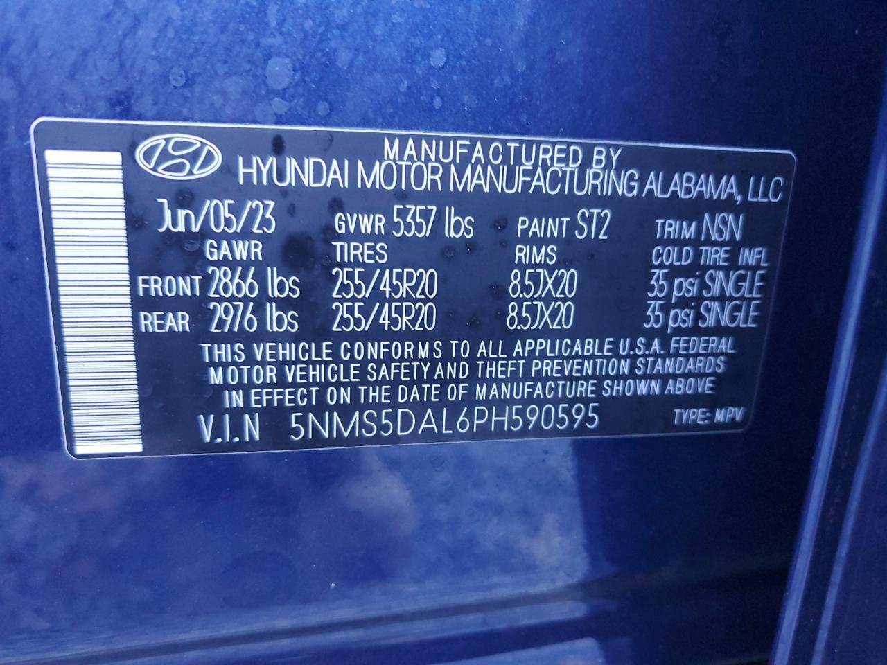 5NMS5DAL6PH590595 2023 Hyundai Santa Fe Calligraphy