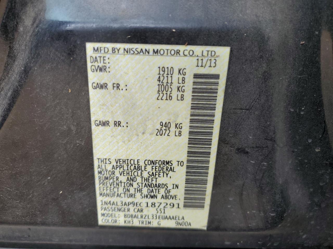 1N4AL3AP9EC187291 2014 Nissan Altima 2.5