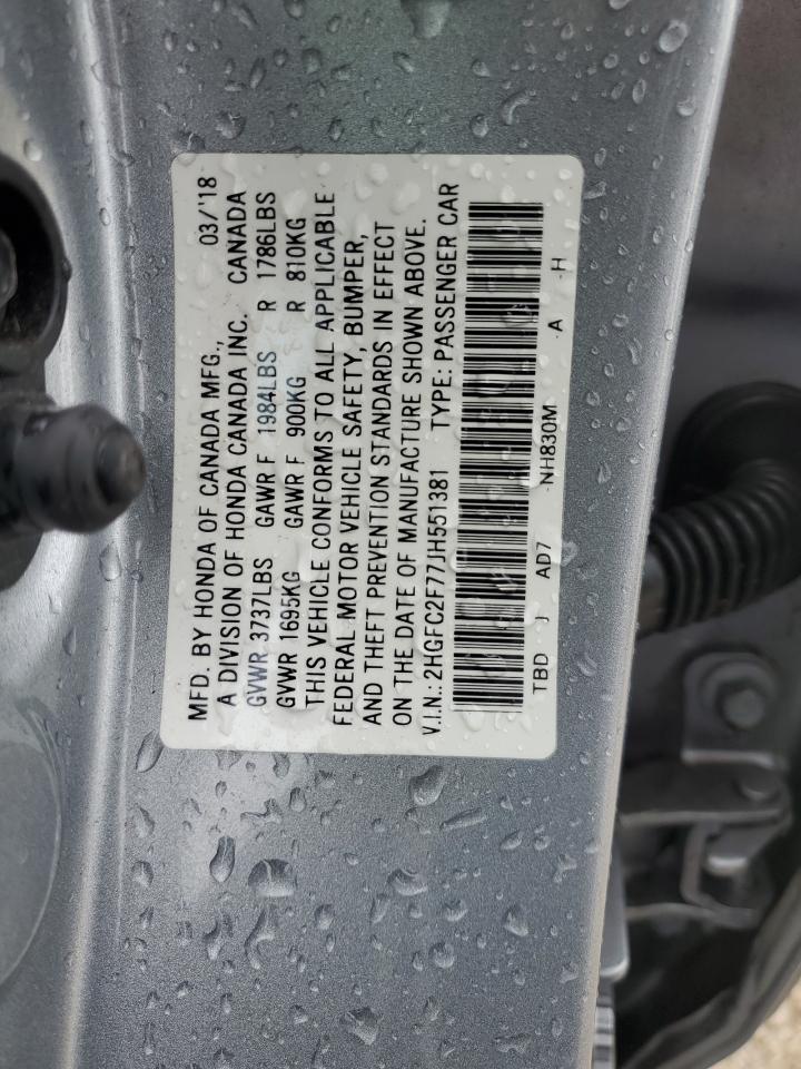 2HGFC2F77JH551381 2018 Honda Civic Ex