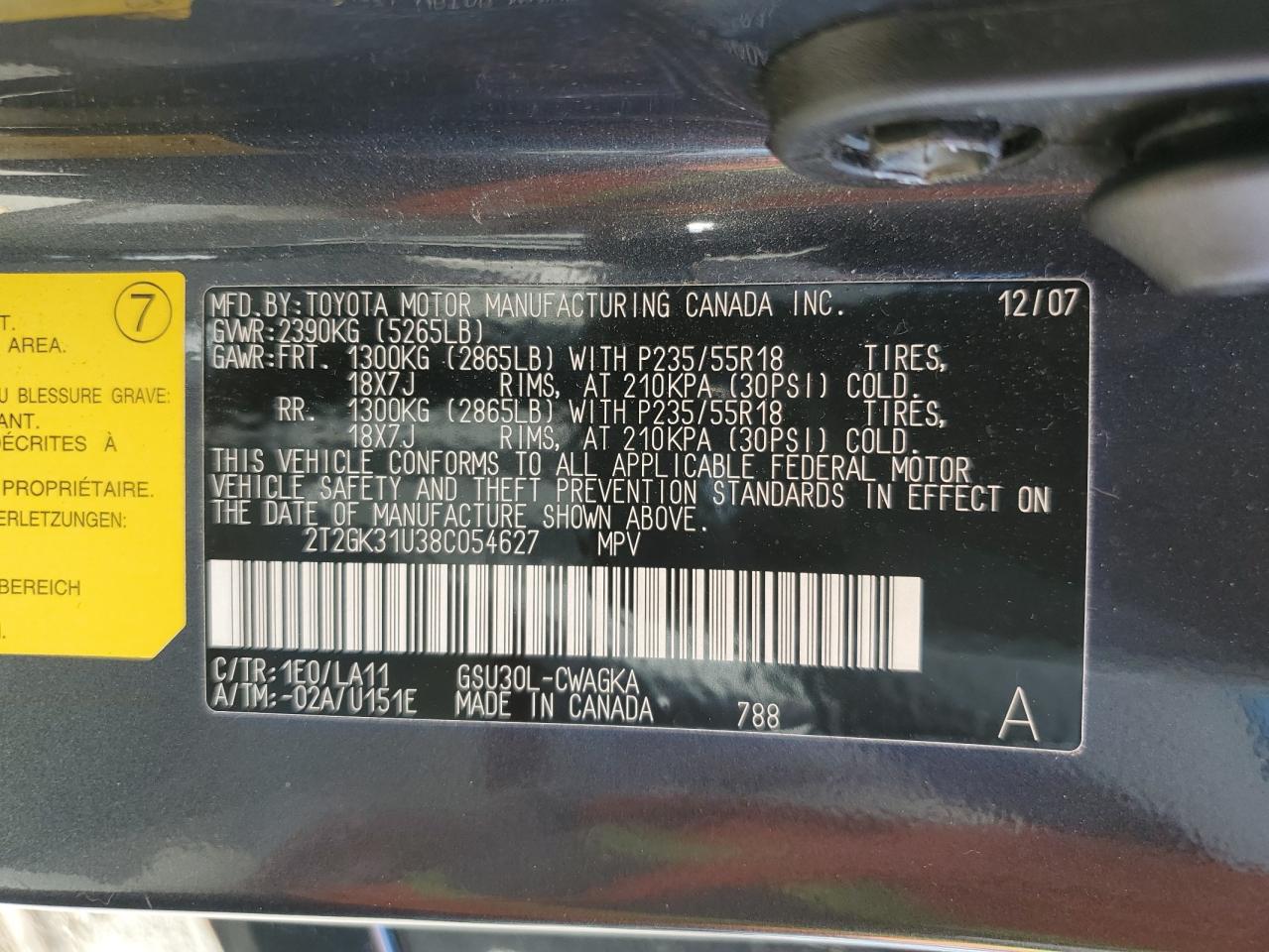 2T2GK31U38C054627 2008 Lexus Rx 350