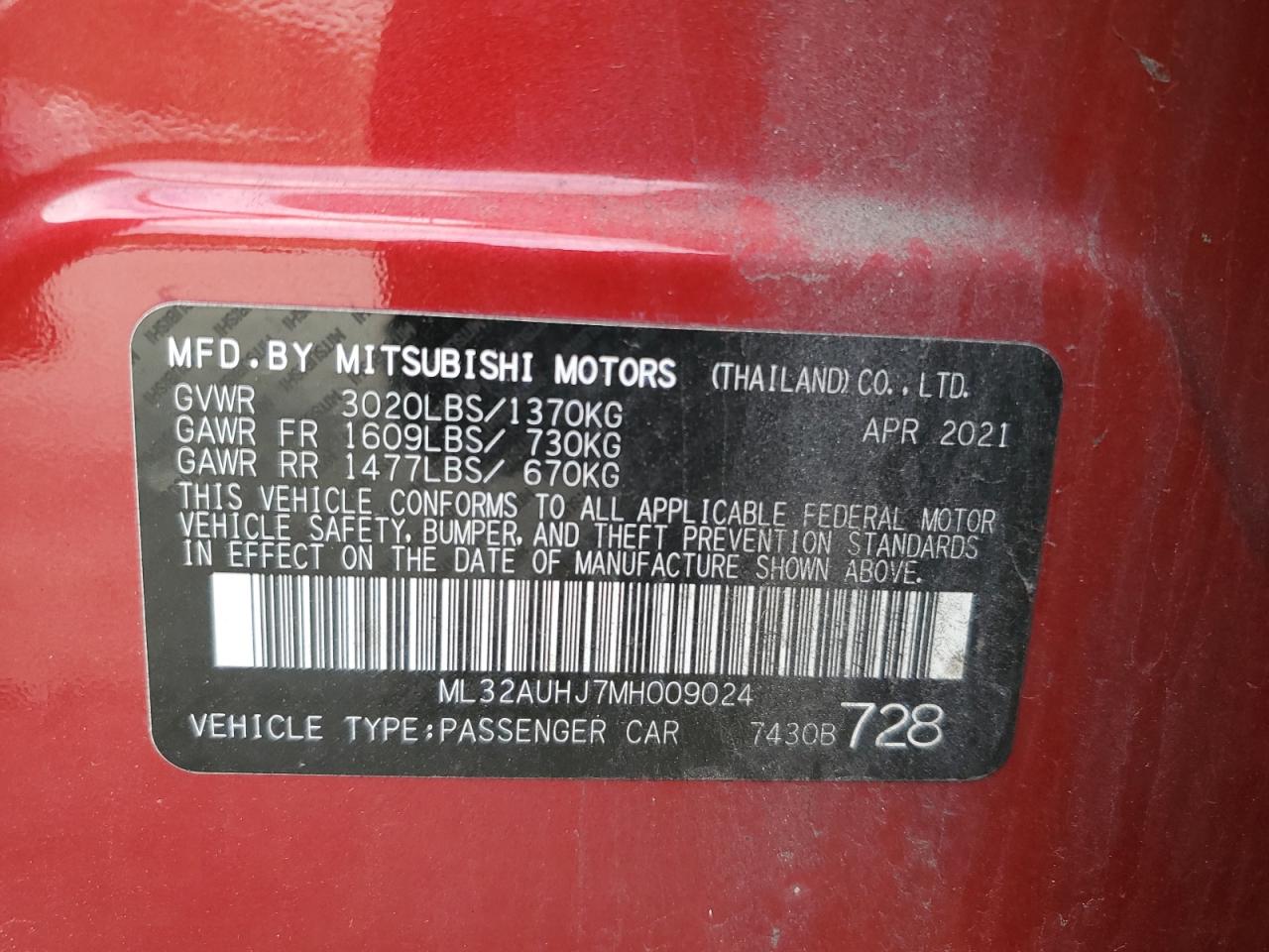 ML32AUHJ7MH009024 2021 Mitsubishi Mirage Es