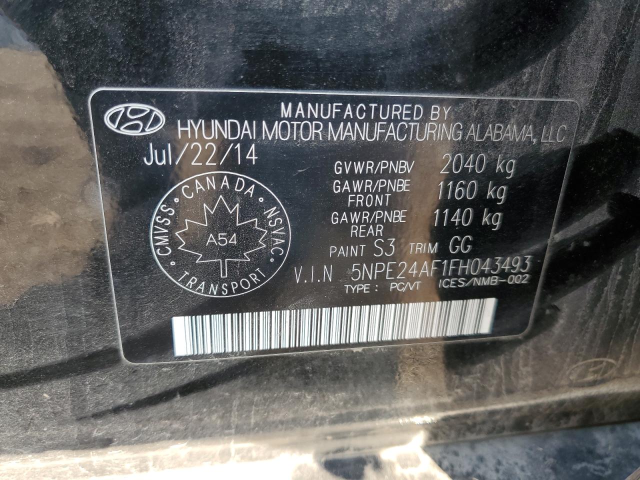 5NPE24AF1FH043493 2015 Hyundai Sonata Se