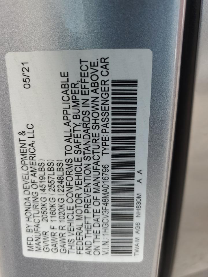 1HGCV3F48MA016796 2021 Honda Accord Hybrid Ex