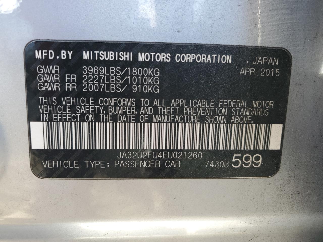 2015 Mitsubishi Lancer Es VIN: JA32U2FU4FU021260 Lot: 77233514