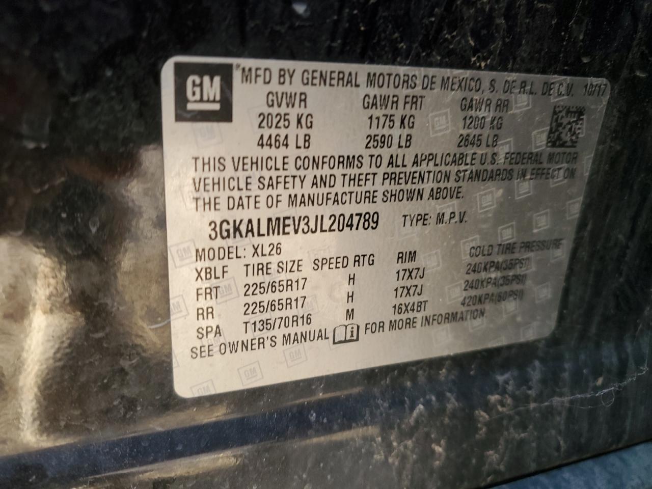 3GKALMEV3JL204789 2018 GMC Terrain Sle