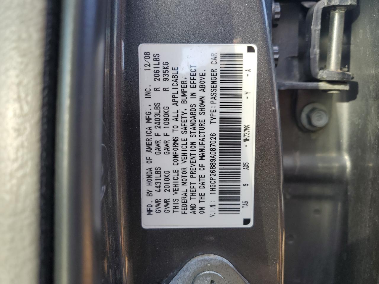 1HGCP26889A087026 2009 Honda Accord Exl