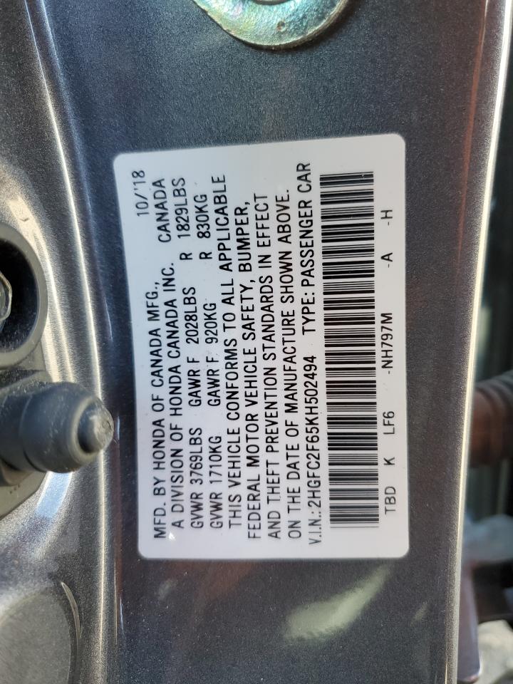 2HGFC2F65KH502494 2019 Honda Civic Lx