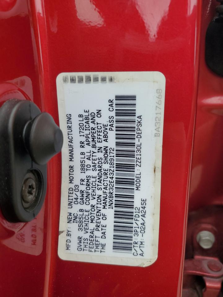 2003 Toyota Corolla Ce VIN: 1NXBR32E43Z189172 Lot: 74532764