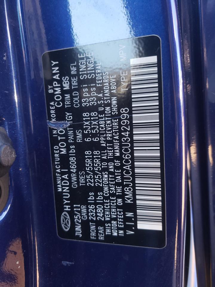 2012 Hyundai Tucson Gls VIN: KM8JUCAC6CU342998 Lot: 77037354