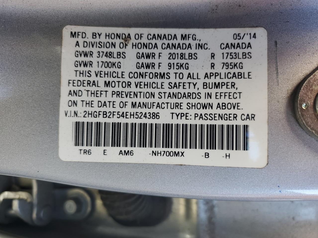 2HGFB2F54EH524386 2014 Honda Civic Lx