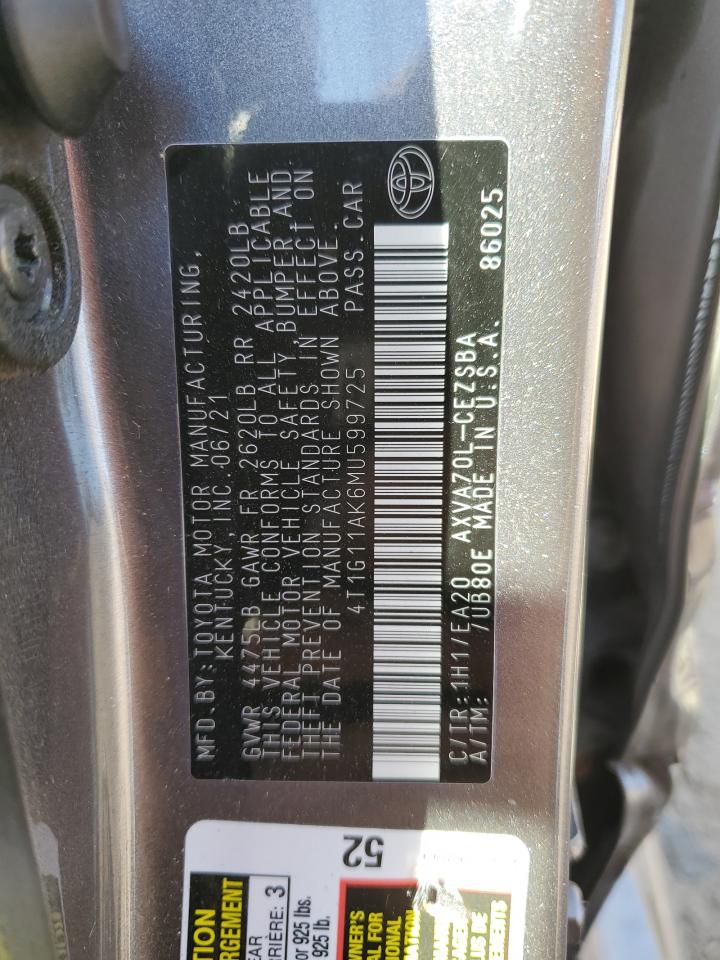 4T1G11AK6MU599725 2021 Toyota Camry Se