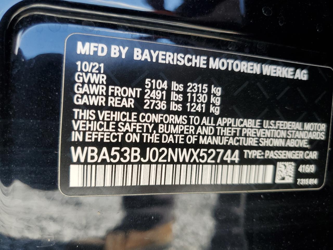 WBA53BJ02NWX52744 2022 BMW 540 I