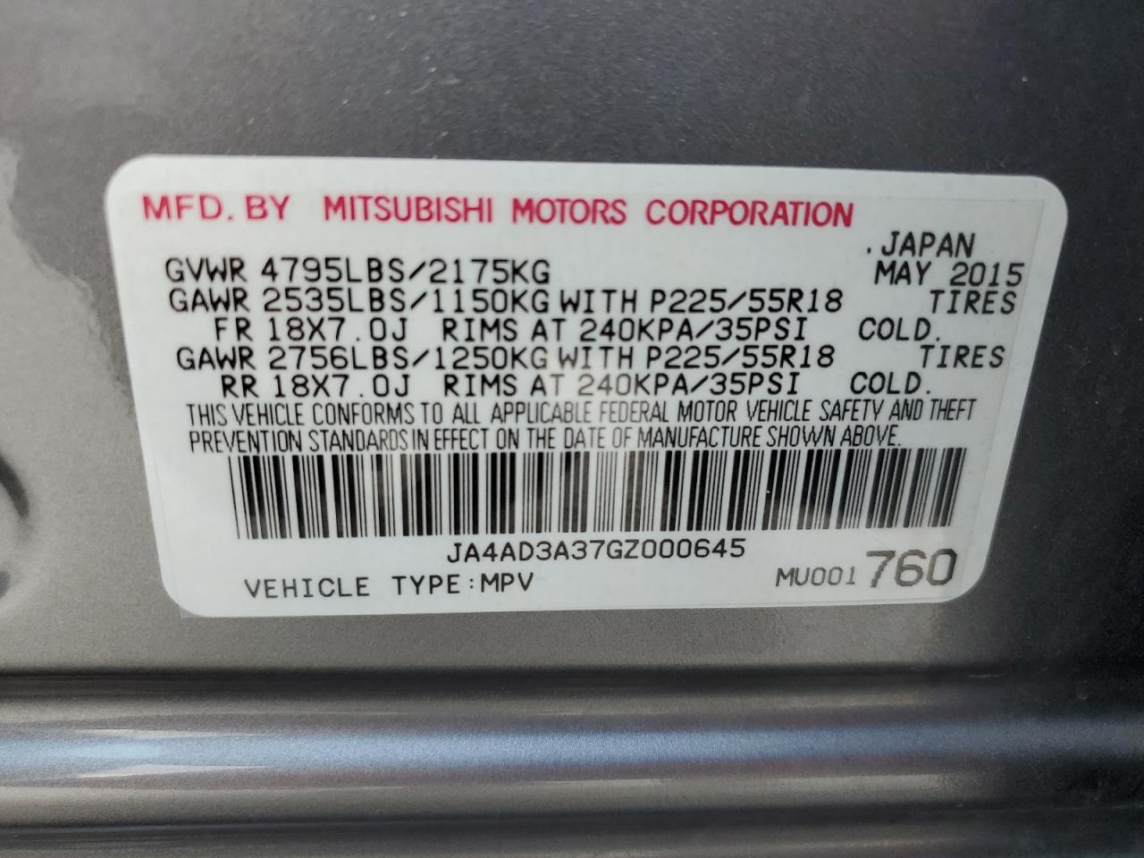 2016 Mitsubishi Outlander Se VIN: JA4AD3A37GZ000645 Lot: 78876014