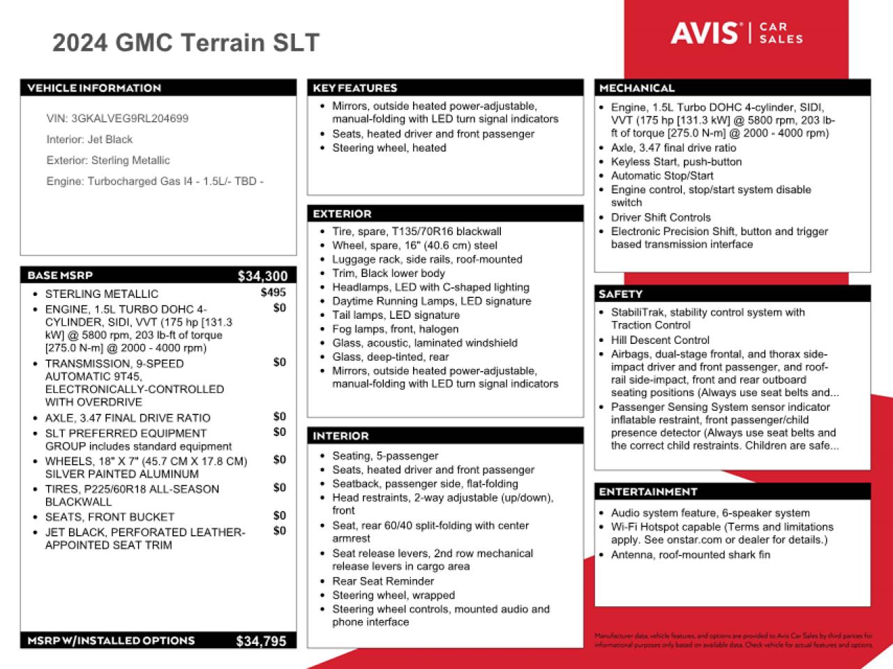 2024 GMC Terrain Slt VIN: 3GKALVEG9RL204699 Lot: 75840354