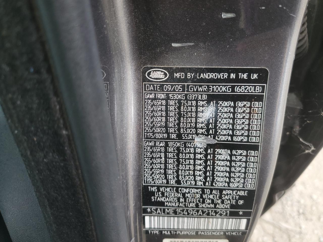 2006 Land Rover Range Rover Hse VIN: SALME15496A214291 Lot: 75925644