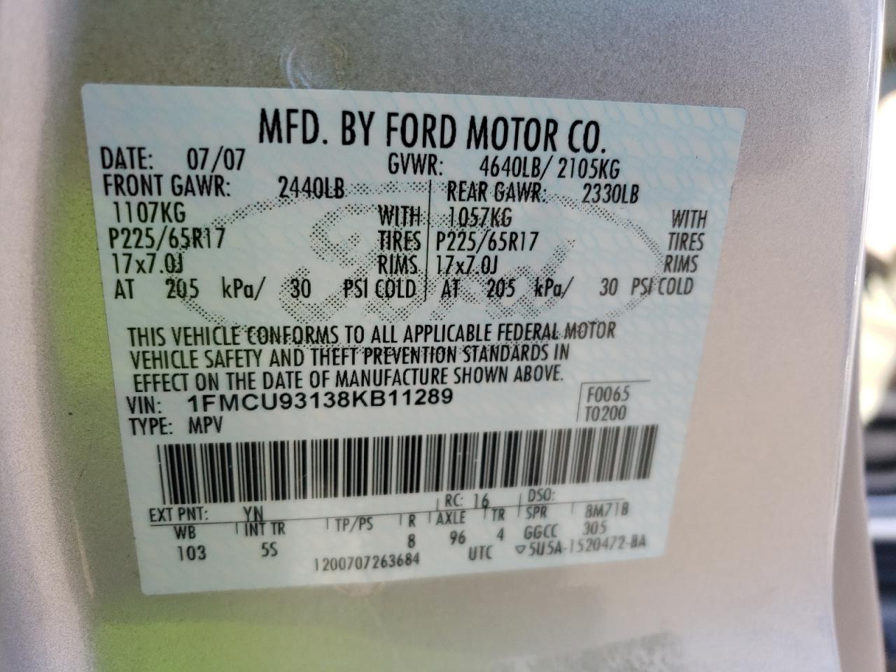 2008 Ford Escape Xlt VIN: 1FMCU93138KB11289 Lot: 76700584