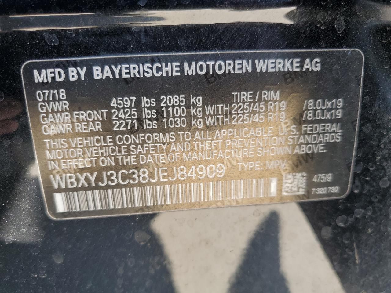 2018 BMW X2 Sdrive28I VIN: WBXYJ3C38JEJ84909 Lot: 75291664