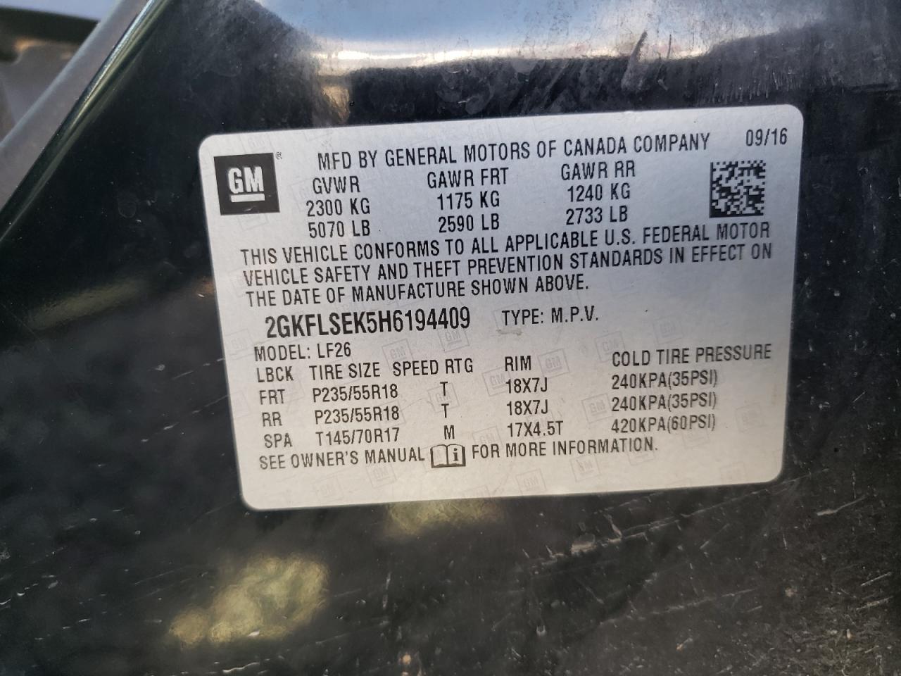 2GKFLSEK5H6194409 2017 GMC Terrain Sle