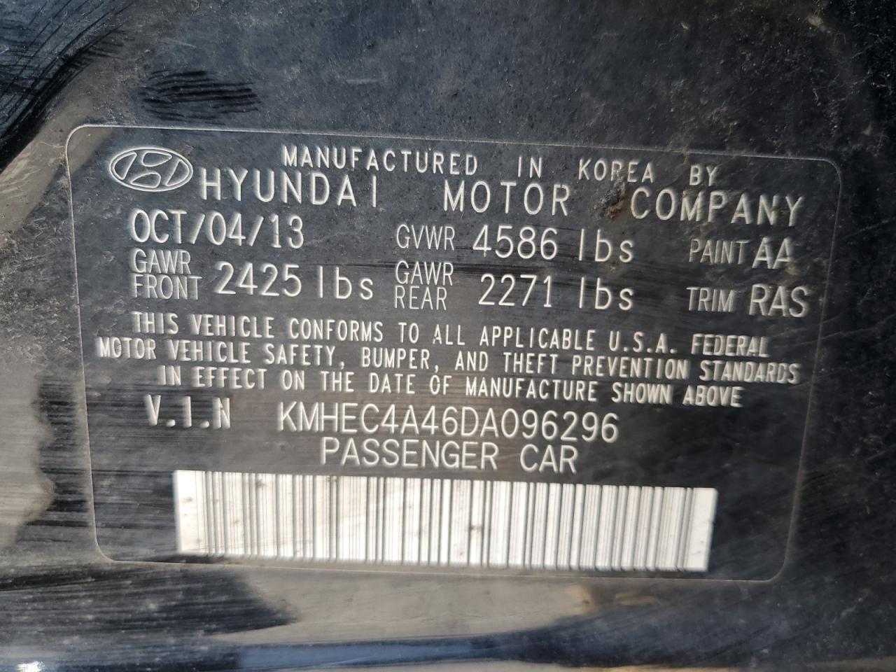 2013 Hyundai Sonata Hybrid VIN: KMHEC4A46DA096296 Lot: 76786194