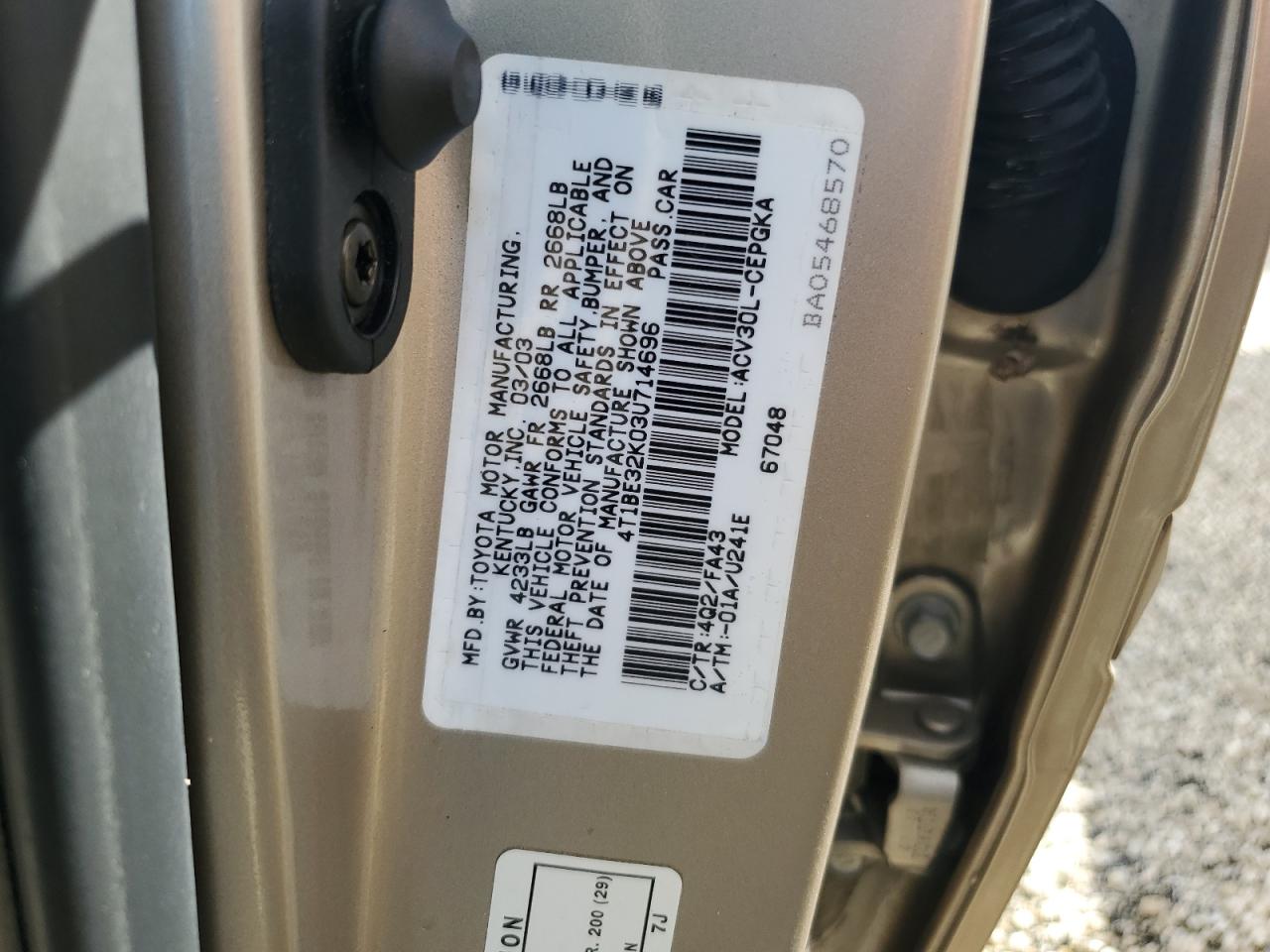 4T1BE32K03U714696 2003 Toyota Camry Le