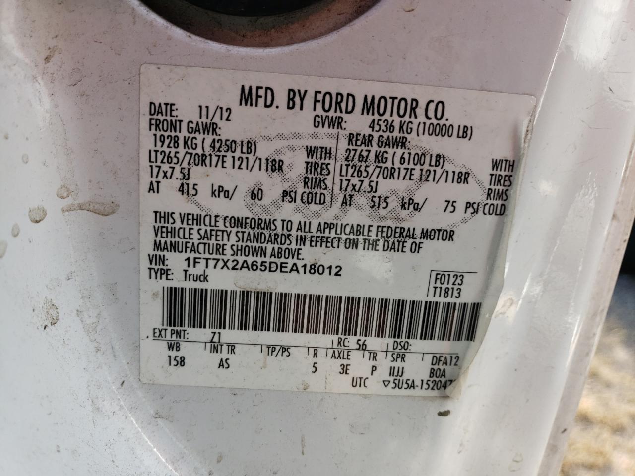 1FT7X2A65DEA18012 2013 Ford F250 Super Duty