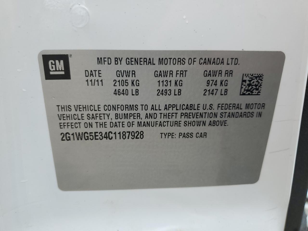 2012 Chevrolet Impala Lt VIN: 2G1WG5E34C1187928 Lot: 74724134