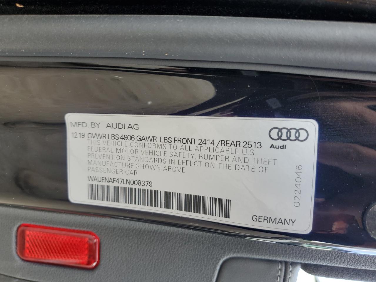 2020 Audi A4 Premium Plus VIN: WAUENAF47LN008379 Lot: 74095434