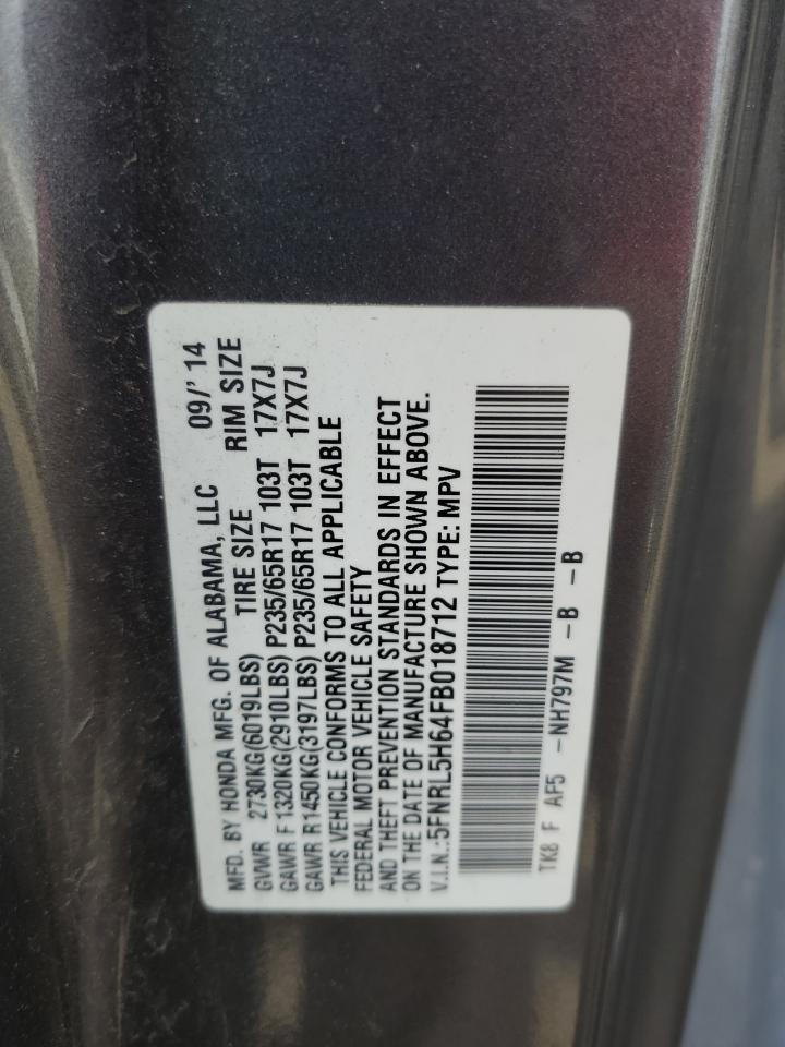 2015 Honda Odyssey Exl VIN: 5FNRL5H64FB018712 Lot: 77824774