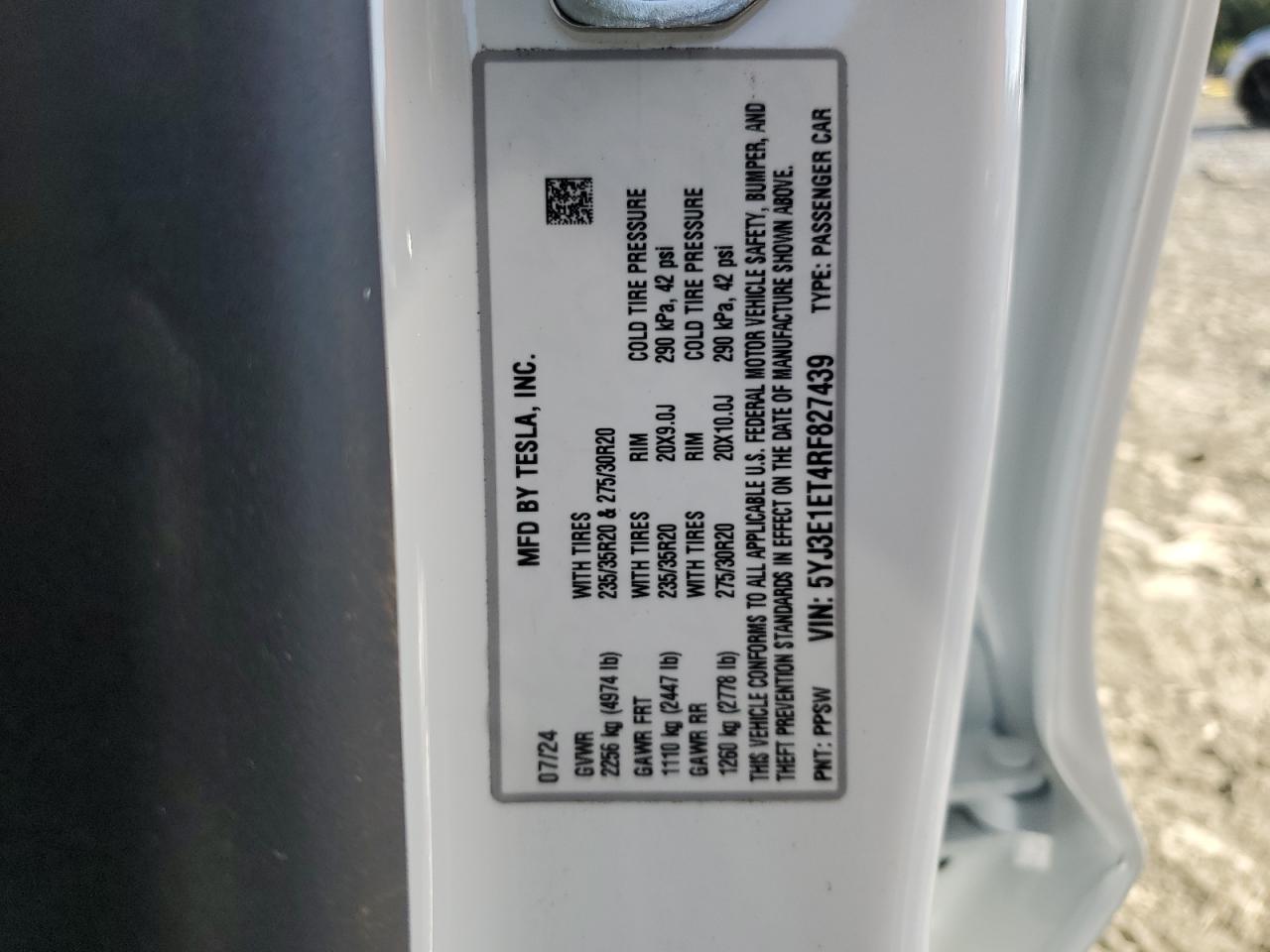 5YJ3E1ET4RF827439 2024 Tesla Model 3