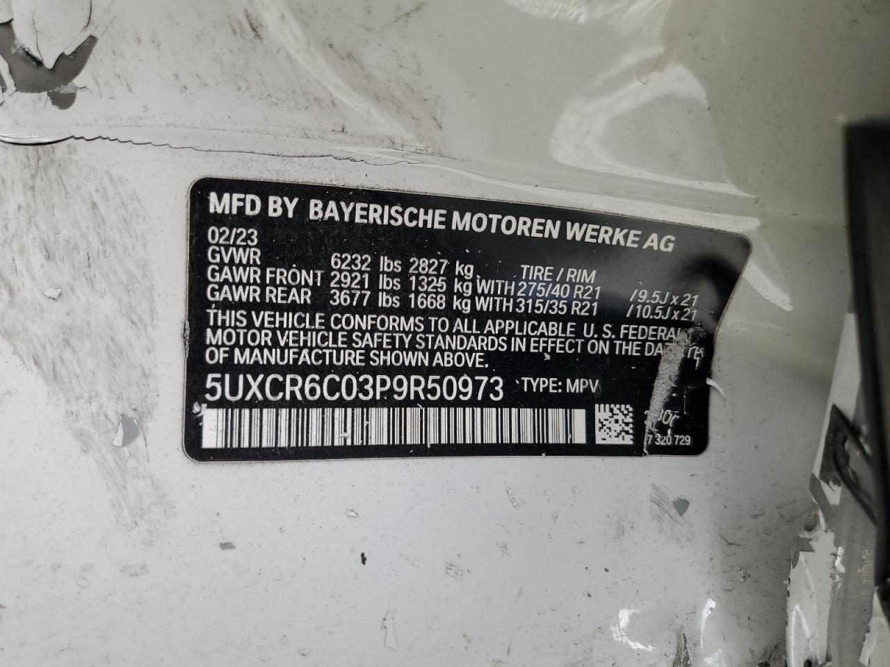 2023 BMW X5 xDrive40I VIN: 5UXCR6C03P9R50973 Lot: 76286144