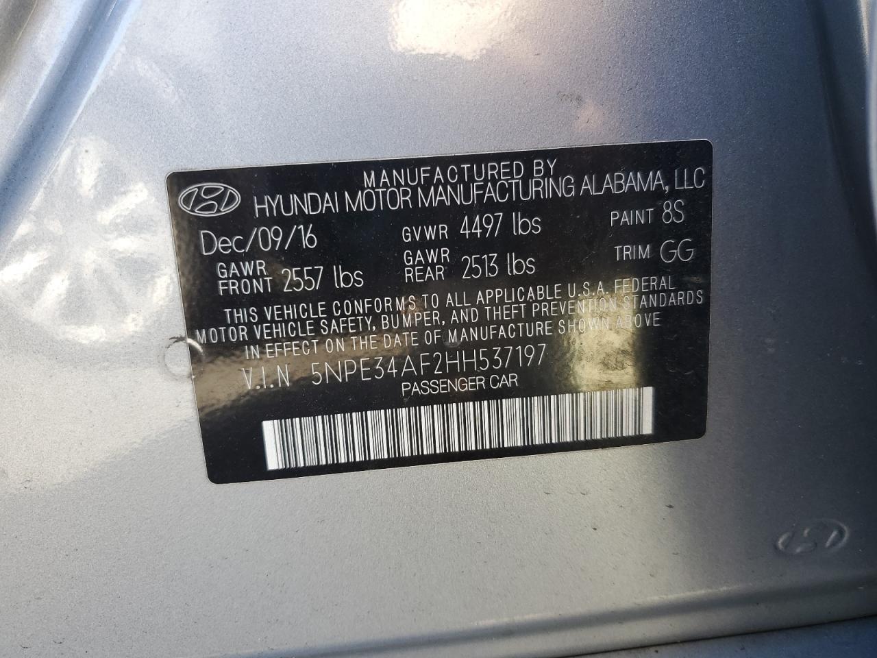 5NPE34AF2HH537197 2017 Hyundai Sonata Sport