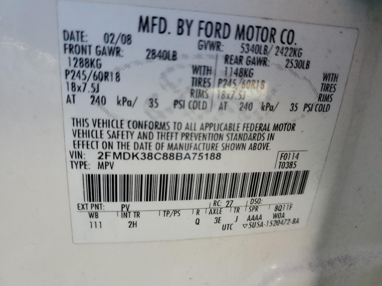 2FMDK38C88BA75188 2008 Ford Edge Sel