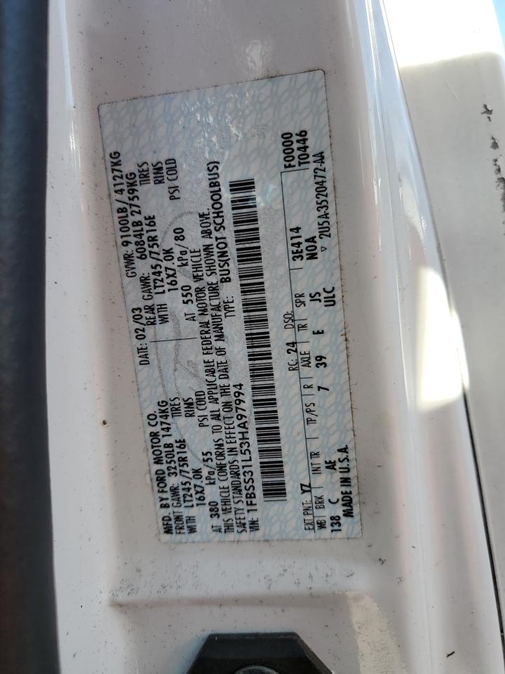 2003 Ford Econoline E350 Super Duty Wagon VIN: 1FBSS31L53HA97994 Lot: 75917334