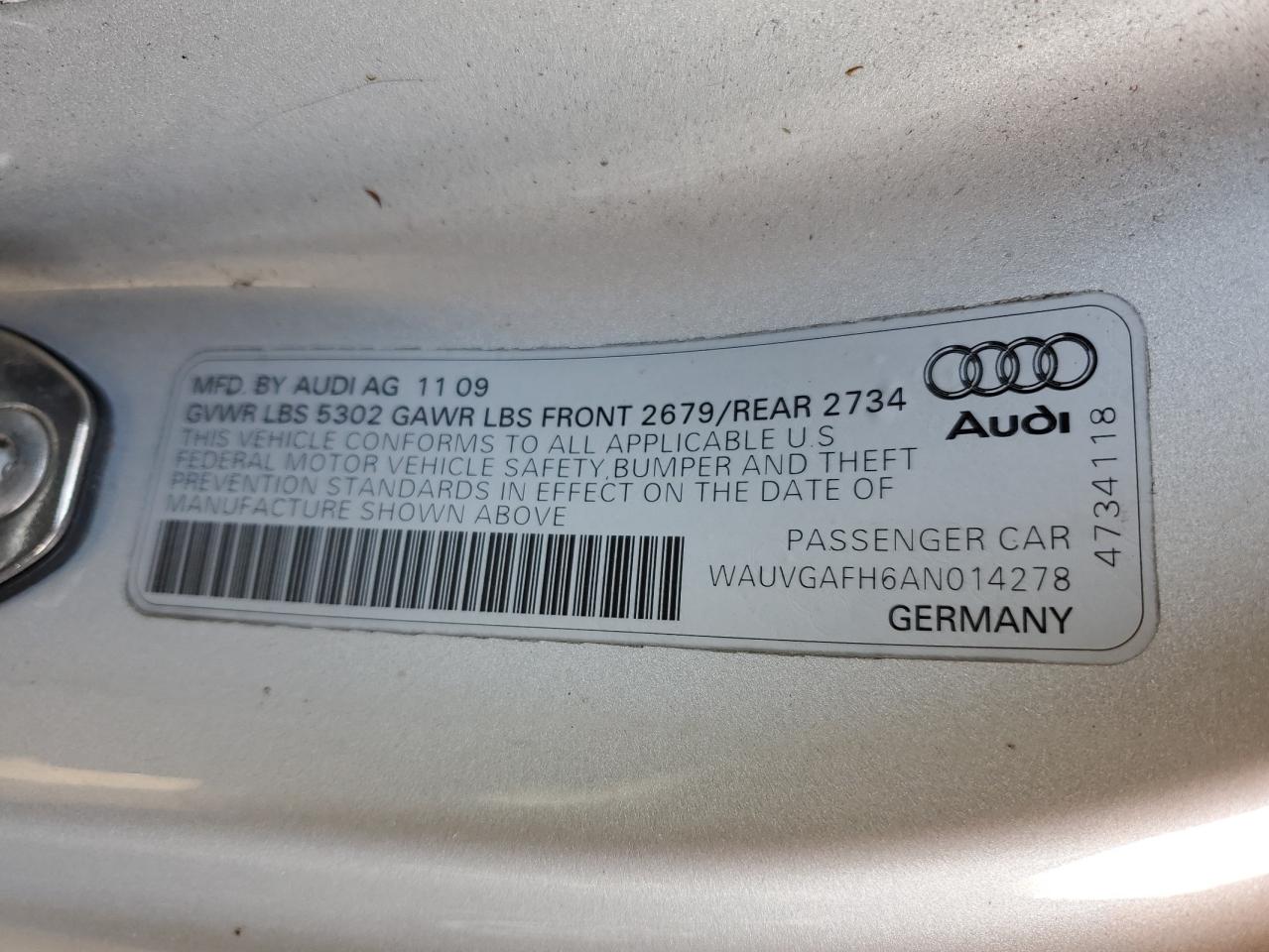 2010 Audi S5 Prestige VIN: WAUVGAFH6AN014278 Lot: 75323244