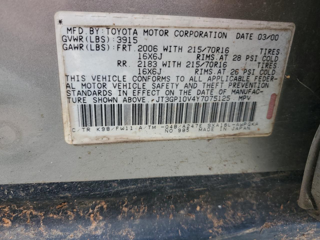 JT3GP10V4Y7075125 2000 Toyota Rav4