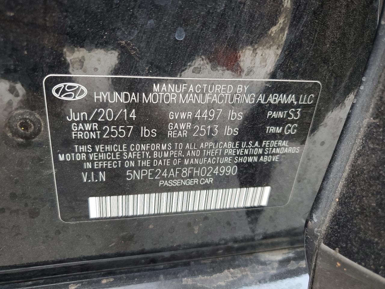 2015 Hyundai Sonata Se VIN: 5NPE24AF8FH024990 Lot: 78626204