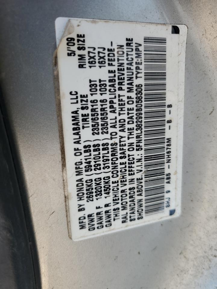 5FNRL38299B058306 2009 Honda Odyssey Lx