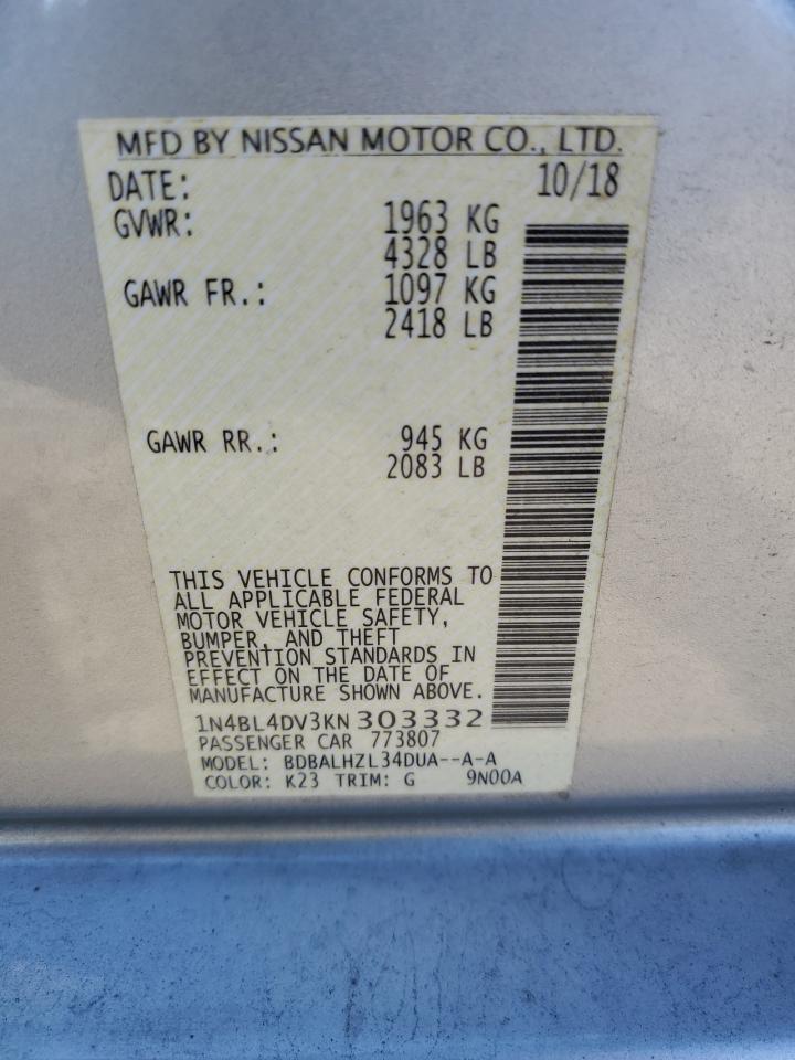 1N4BL4DV3KN303332 2019 Nissan Altima Sv