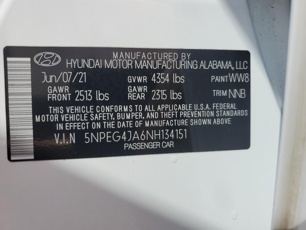 5NPEG4JA6NH134151 2022 Hyundai Sonata Se