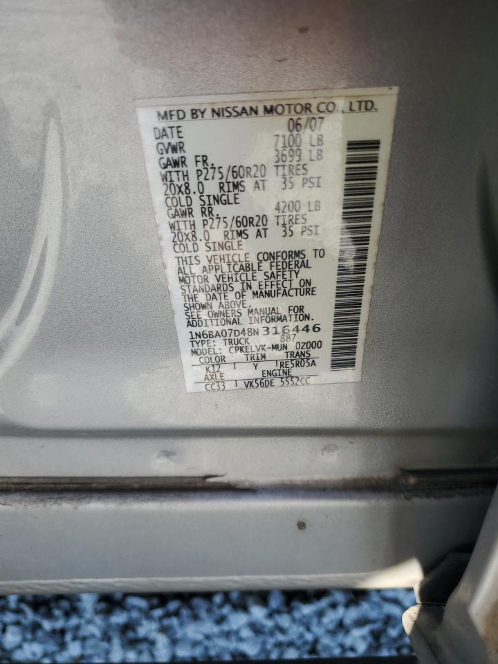 1N6BA07D48N316446 2008 Nissan Titan Xe