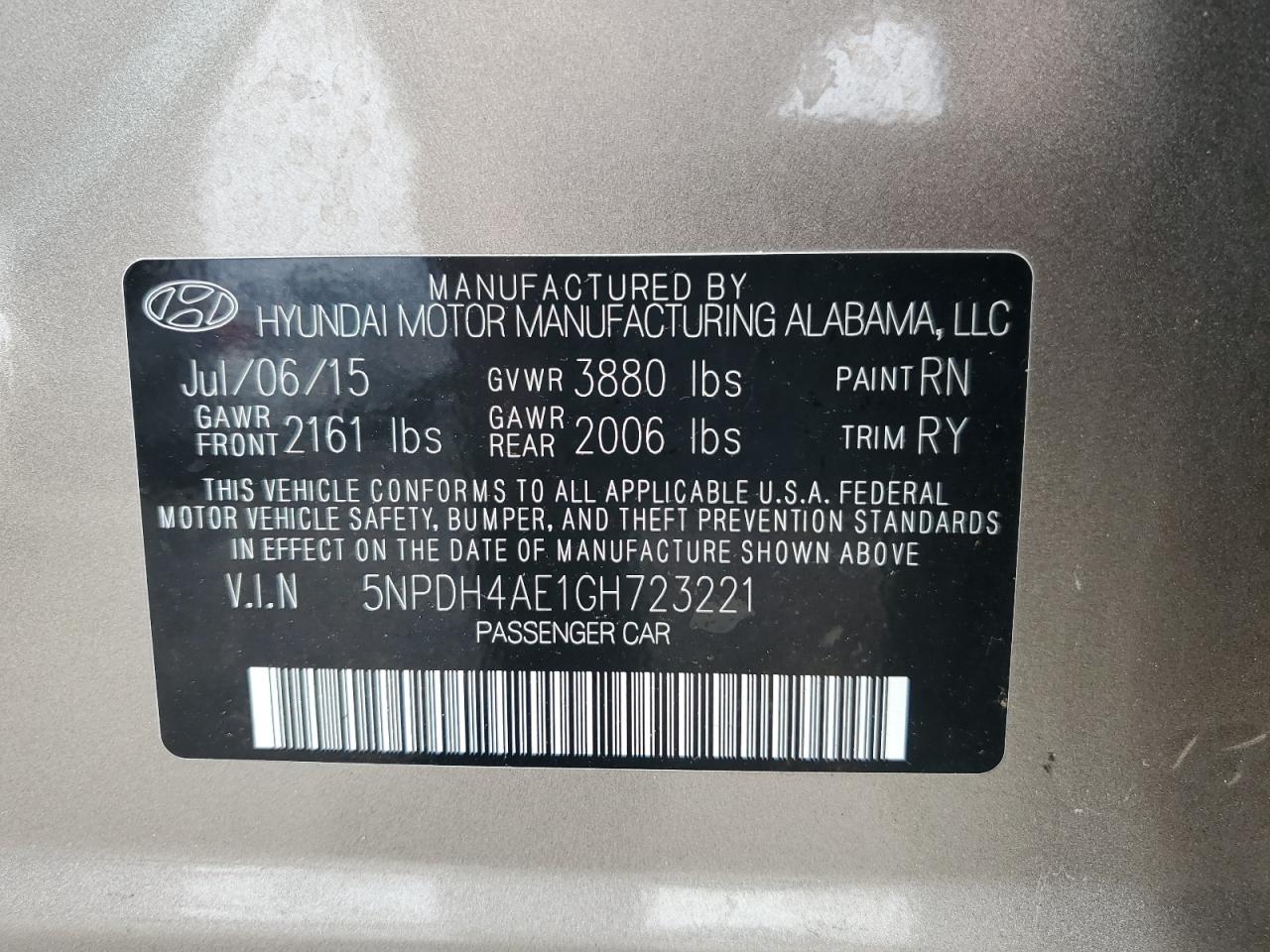 5NPDH4AE1GH723221 2016 HYUNDAI ELANTRA - Image 13