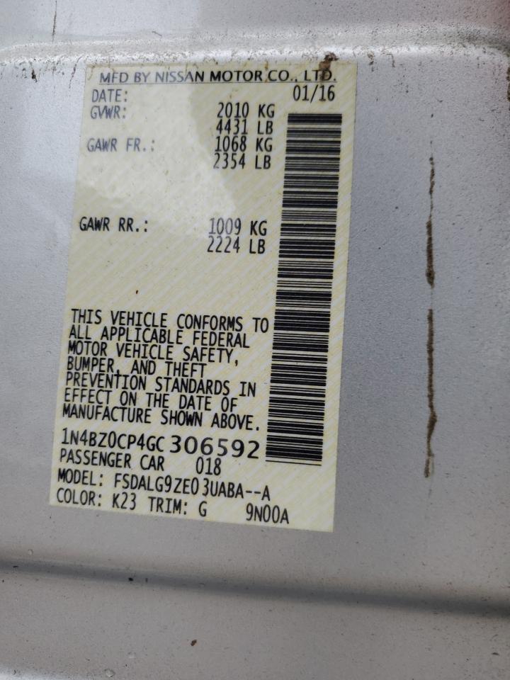 1N4BZ0CP4GC306592 2016 Nissan Leaf Sv