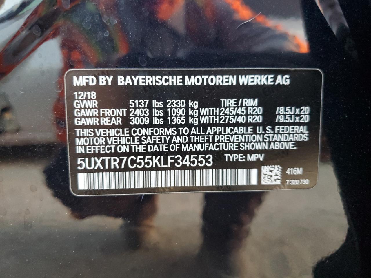 5UXTR7C55KLF34553 2019 BMW X3 Sdrive30I